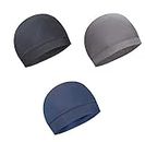 PAROPKAR 3 Pack Helmet Liner Skull Caps Sweat Wicking Cap Running Hats Cycling Skull Caps for Men and Women (Black Grey Blue)