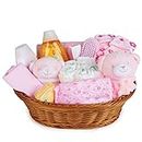 Baby Box Shop Baskets for Girls - 17 Newborn Baby Essentials Gift Set for Baby Girl - New Baby Gift Basket, Welcome Baby Girl Gift Basket, New Baby Girl Gift Set - Pink