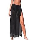 CUPSHE Women Long Length Sarong Tie Waist Sheer Cover Up Solid, Black, Medium
