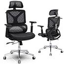 Memobarco Ergonomic Office Chair, High Back Desk Chair with Lumbar Back Support, 3D Adjustable Armrest & 3D Headrest, Comfortable Computer Mesh Chair with PU Wheels for Executive, Gaming - Noir
