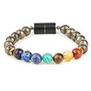 Mesmerize Patented and Certified 7 Chakra Healing Bracelet Collection with MagSnap Closure Unisex | 7 Chakra Bracelets Online For Men and Women (Money Pyrite 7 Chakras, XL)
