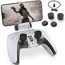 PS5 Phone Mount, Megadream Controller Mobile Gaming Clip Holder Clamp for Sony Playstation 5 Dualsense Support iPhone, Android with PS Remote Play with OTG USB Type C & Micro USB Cable, 4 Thumb Grip Caps