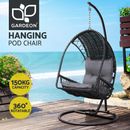 Gardeon Outdoor Egg Swing Chair Wicker Furniture Pod Stand Armrest Black