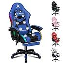 ALFORDSON Gaming Office Chair with 12 RGB LED Lights & 8 Point Massage, Racing Computer Chair with Lumbar Support & Retractable Footrest, Ergonomic Desk Chair with PU Leather Seat Office Gamer (Blue)
