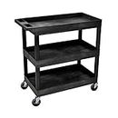 Offex 32" x 18" Mobile Multipurpose Utility Tub Cart with 3 Shelves and Ergonomic Handle - Black, Great for Warehouse, Garage and More
