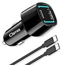 Cluvox 63W USB C Car Charger, 45W Type C Super Fast Charging Compatible for Samsung Galaxy S24 Plus/Ultra/S23/S22/W24/Z Flip5/Z Fold5, iPhone 15 Pro Max, Pixel 8 Car Adapter&3ft Cord with E-Mark Chip