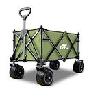 TMZ Collapsible Folding Wagon Cart, Outdoor Utility Garden Cart, Heavy Duty Camping Wagon with Removable Roof，Foldable Wagon for Sports, Shopping, Fishing and Beach,Green