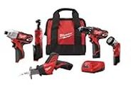 Milwaukee M12 12-Volt Lithium-Ion Cordless Combo Kit (5-Tool) with Two 1.5 Ah Batteries, Charger and Tool Bag
