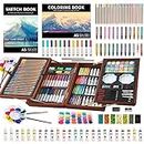 KINSPORY Art Supplies, 139 Pack Art Set with 2 Sketch Pads, Deluxe Art Kit Crafts Wooden Case, Watercolor Pens, Colored Pencils, Oil Pastels, Paints, Painting Drawing Coloring Gift for Artists Kids
