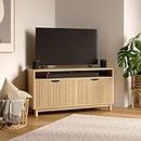 Fluted Corner TV Stand - 43” Corner Entertainment Center with Storage - Corner Media Console Table for Living Room and Bedrooms - Supports 32 to 50" TVs - Soft Close Hinges (Natural Oak)