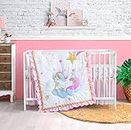 Crib Bedding Sets for Girls Unicorn, 3 Piece Unicorn Girl Crib Sets, Luxury Unicorn Nursery Bedding Sets for Baby, Unicorn & Sparkle Theme in Metallic Gold, Pink, Purple and Sky Blue