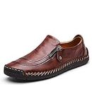 Dacomfy Men's Shoes Work Shoes for Men Leather Casual Slip-on Loafers Shoes Comfortable Oxfords Loafers Shoes Business Dress Driving Shoes Walking for Men, Red/Brown, 11.5