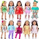ZITA ELEMENT 24 Pcs Girl Doll Clothes Dress for American 18 Inch Doll Clothes and Accessories - Including 10 Sets Clothing Outfits with Hair Bands, Hair Clips, Crown and Cap