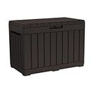 Keter Kentwood 50 Gallon Resin Deck Box-Organization and Storage for Patio Cushions, Throw Pillows and Garden Tools, Brown