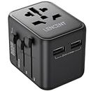LENCENT Universal Travel Adapter Plug with 2 USB Ports, International Power Adaptor with UK/USA/EU/AUS Plug, Mini & Compact, All-in-One Worldwide USB Charger Adapter for Over 200 Countries (Black)