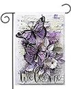 Welcome Garden Flags 12x18 Inch Double Sided,Yard Flags Spring Summer Garden Decor for Outside,Butterfly Flower Yard Decorations for Home Outdoor