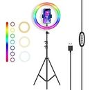 Tygot 10 Inch LED RGB Ring Light with Tripod Stand for Camera, Phone, YouTube, Video Shoot, Live Stream, Makeup, Reels, Professional Multicolour Ringlight with 7 Feet Foldable Stand & Mobile Mount