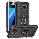 Androgate for Samsung Galaxy S7 Case with HD Screen Protectors, Military-Grade Metal Ring Holder Kickstand 15ft Drop Tested Shockproof Cover Case for Samsung Galaxy S7 Black