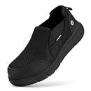 FitVille Slip on Steel Toe Shoes Men Wide Composite Toe Work Shoes for Men Puncture Proof, Size 9 Wide Black