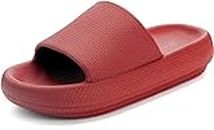 BRONAX Slides for Women and Men Soft Pillow Slippers Spa Garden Non Slip House Home Indoor Sandals Sandles Comfy Cushioned Thick Sole 42-43 Red