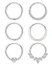 Jstyle 6Pcs 16G 18G Septum Rings Surgical Steel Nose Rings Hoop for Women Opal CZ Daith Cartilage Hoop Earring Clicker Septum Jewelry Hinged Hoop Nose Ring Helix Rook Tragus Piercing Jewelry 16G 8mm