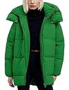 Kissonic Women's Warm Winter Coat Hooded Puffer Jacket Full Zip Long Puffer Coat with Pockets, Green, Medium