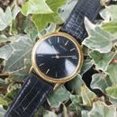 Seiko Men's Dress Watch Black Dial Gold Tone - Leather Strap Ref. 7N32 0B00