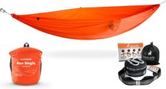 Kammok Roo Single Recycled Hammock - Orange + MalloMe XL Straps, 500lb Cap