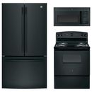 GE Appliances 3 Piece Kitchen Appliance Package w/ French Door Refrigerator, Electric Freestanding in Black | Wayfair