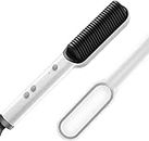 BRITSPEAR Hair Straightener Brush, Ionic Hair Straightener and Curler 2 in 1, Fast Heating & 5 Temp Settings, Auto Temperature Lock Hot Comb (White)