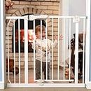 Baybee Auto Close Baby Safety Gate for Kids, Extra Tall Baby Fence Barrier Dog Gate with Easy Walk-Thru Child Gate | Baby Gate for House, Stairs, Door | Safety Gate for Baby (White 75-85+10cm)