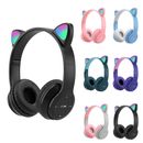 Bluetooth 5.0 Wireless Cat Rabbit Ear Headsets LED Headphones For Kids Girls Boy