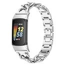 intended for Fitbit Charge 5 Bands Women&Men, Replacement Stainless Steel Band Cowboy Chain Alloy Wrist Strap intended for Charge 4 Women (Silver)
