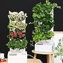 Garden Art Self Watering Mini Row Vertical Wall Hydroponic Growing System With LED Grow Light, Low Watering Indicator Sensor With Sound, Including 8 Smart Pot Vertical Raised Garden Bed,Automatic Cycle Timing Function For Office/Home/Living Room/Patio Decor(White-GAZ101) With Plug in Cable