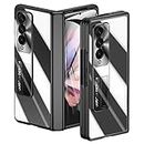 For Samsung Galaxy z-Fold-3 Case: Transparent Electroplating Phone Case with Full Cover Hinge Protection, Clear Case with Built-in Screen Protector & Magnetic Kickstand for Galaxy Z Fold 3 5G (Black)