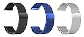 ACM Pack of 3 Watch Strap Magnetic Loop compatible with Hammer Polar Smartwatch Metal Chain Band (Black/Blue/Silver)