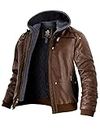 Wantdo Men's Faux Leather Jacket Lightweight PU Motorcycle Coat Medium Brown(Thick)