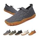 LinZong Men's Wide Slip-on Barefoot Sneakers,Arch Support Orthopedic Shoes,Lightweight Breathable Waterproof Sports Shoes (Gray, 46)