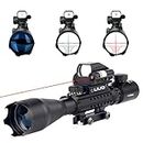 UUQ 4-16x50 Tactical Rifle Scope Red/Green Illuminated Range Finder Reticle W/Laser Sight and Holographic Reflex Dot Sight (Red Laser)
