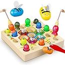 COOLJOYA Magnetische Angelspiel ab 2 Jahre | Montessori Spielzeug 2 in 1 Baby Holzspielzeug | Motorikspielzeug Fische Angeln Spiel 1 Set 2 3 4 Jahre Mädchen Junge Geschenke für Kinder(Patentschutz)