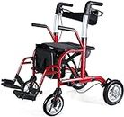 Healconnex 2 in 1 Rollator Walker for Seniors-Medical Walker with Seat,Folding Transport Wheelchair Rollator with 10" Big Pneumatic Rear Wheels,Reversible Soft Backrest and Detachable Footrests