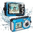 Waterproof Digital Camera, Full HD 2.7K 48MP 10ft Waterproof Underwater Digital Camera, Video Recorder Selfie Dual Screens 16X Digital Zoom Waterproof Camera for Snorkeling (Blue)