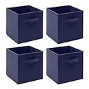 BonChoice Foldable Storage Cubes Boxes Pack of 4 with Handle for Home Organization, Fabric Wardrobe Storage Box Organizer Basket Bins for Clothes Bedding Toys Towels, Collapsible & Durable Dark Blue