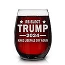 shop4ever Re-Elect Trump 2024 Make Liberals Cry Again Laser Engraved Stemless Wine Glass 15 oz. Donald Trump Gift