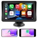 Car Audio with Carplay iOS/Android Auto Portable Car Radio 7 Inch Car Navigation BT Hands Free Calling/Music Mirror Link FM Radio GPS Online map Wired/Wireless Connection Suction Cup/Regular Stand
