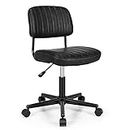 CASART Swivel Office Chair, PU Leather Ergonomic Armless Chair with 5 Rolling Casters, Height Adjustable Mid-Back Seat Task Chairs for Home Office (Black)