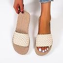 WANZ Sandales Plates tressées Sandales d'été Nouvelles Tongs classiques Open Toe Slingback Chaussures pour Femmes Slippers décontractées-Cream,41