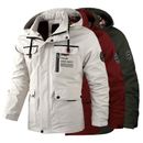 Men's Windbreaker Bomber Jacket Outdoor Sports Jacket Warm Faux Fur Hoodie Coat~