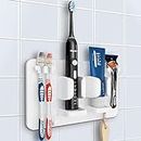 Mspan Toothbrush Razor Holder for Shower: Bathroom Accessories Organizer Wall Mounted Hanging Mount Shelf & Hooks for Loofah | Shaver | Toothpaste | Electric Toothbrush