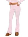 LSFYSZD Women Fold Over Waistband Stretchy Yoga Pants Flared Pants Leggings Bell Bottoms (Light Pink, M)